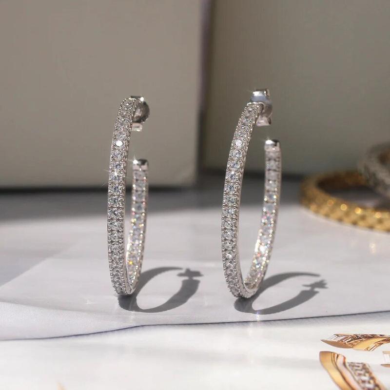 Fully covered earrings from the inside out, round cut cubic zirconia women's large opening earrings, sparkling jewelry gifts