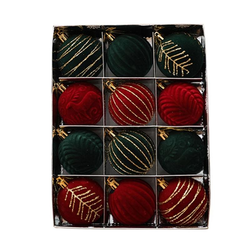 12 pezzi di decorazioni per l'albero di Natale in velluto, palline colorate dipinte, decorazioni festive per la casa e il matrimonio
