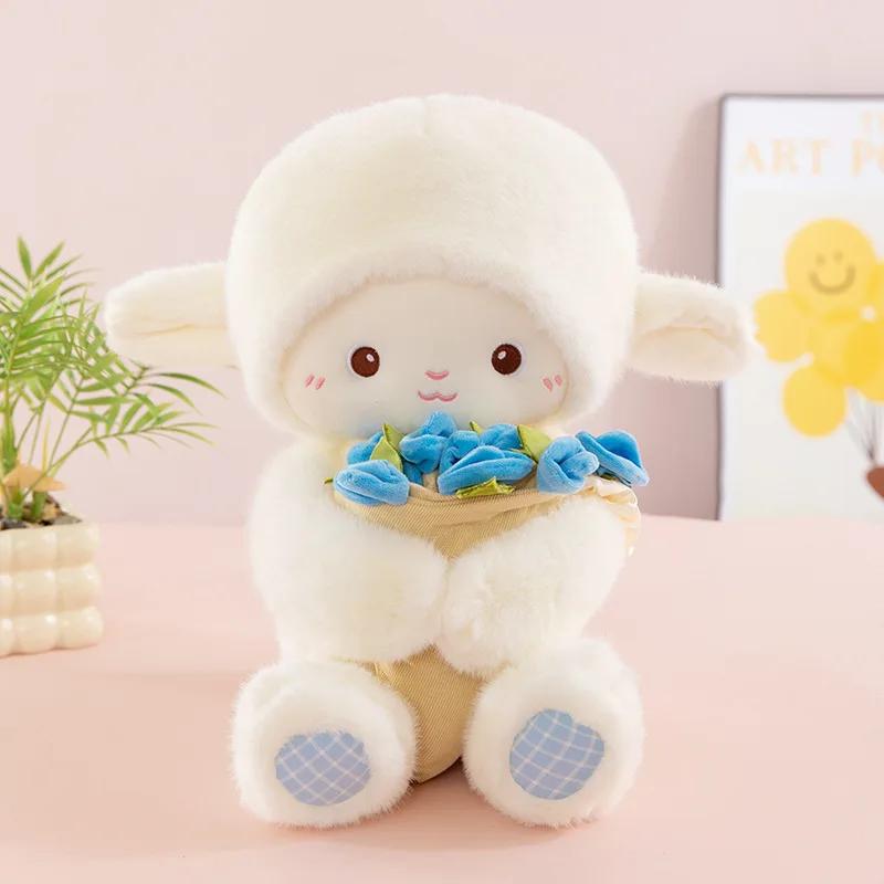 30/45Cm Cute Rose Little Lamb Plush Toy Adorable Doll Stuffed Soft Sheep Flower Valentine'S Day Gifts For Girlfriends Home Decor