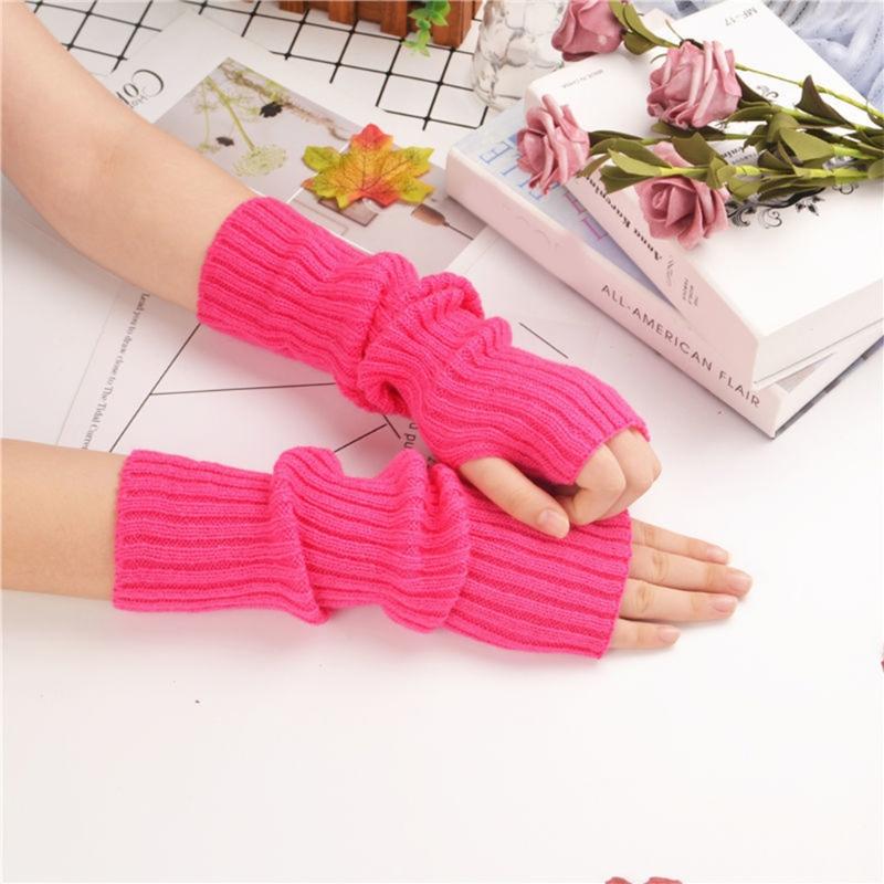 Long Fingerless Gloves Knitted Arm Sleeves Stretchy Arm Cover Thumb Hole Mittens