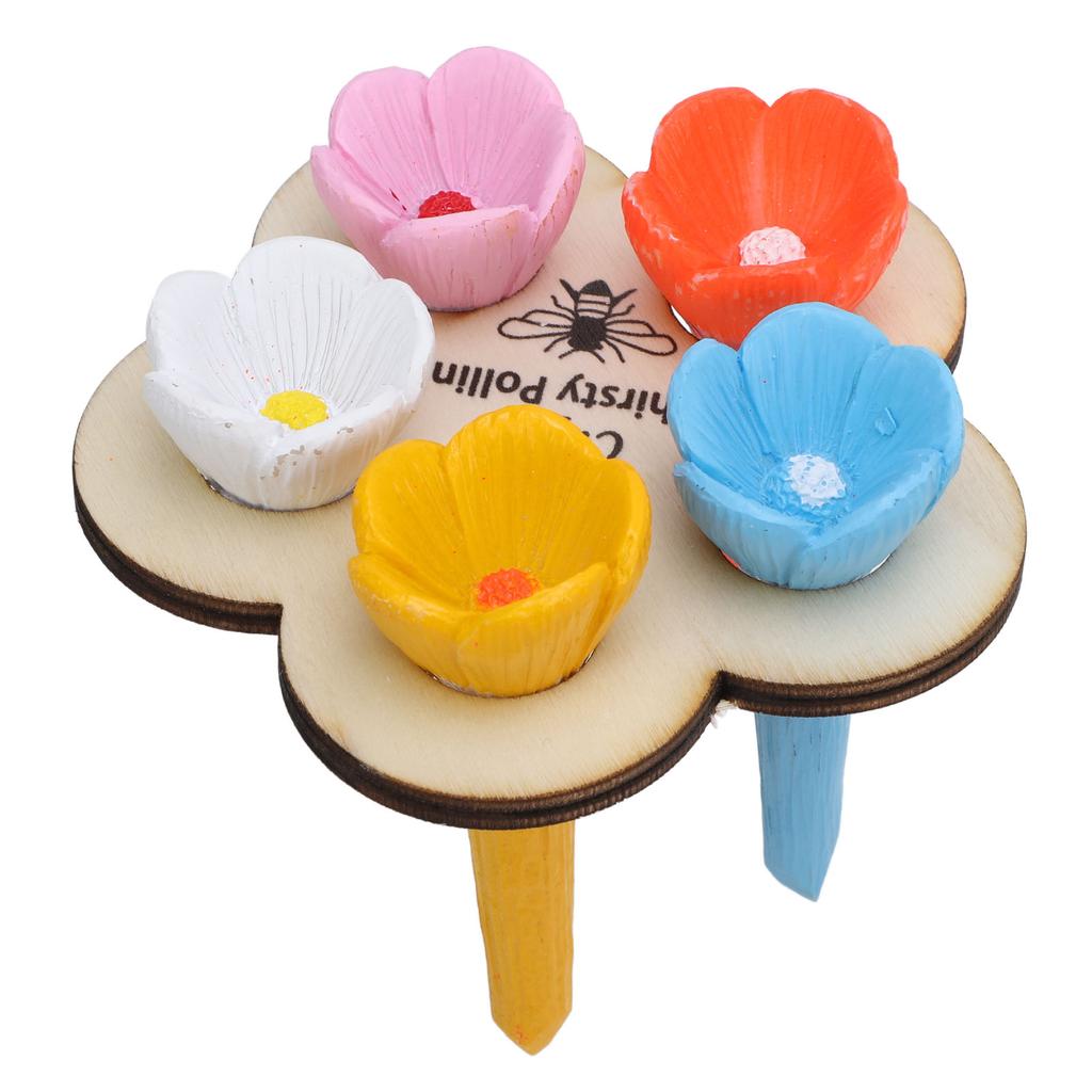 5PCS Bees Drinking Cup for Garden Resin Colorful Pollinator Bee Watering Station with Wooden Stand