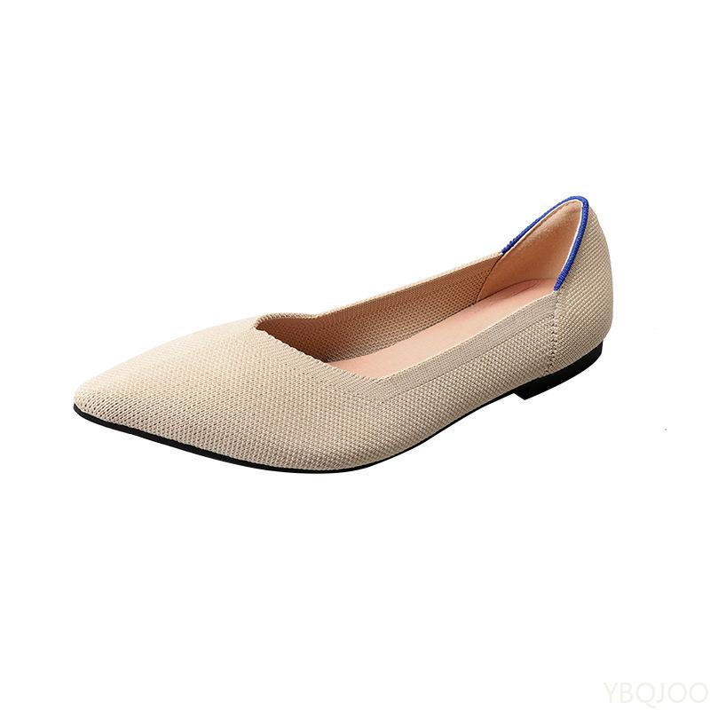 Fashion Breathable women's spring flat shoes pointed elastic knit daily casual  comfortable single shoes soft soled knit boat shoes