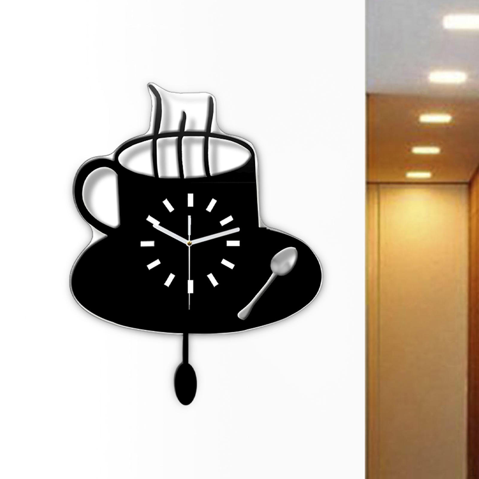 

Cappuccino Cup Wall Clock Hanging Modern Acrylic Kitchen Decor Quiet for Study Room Home