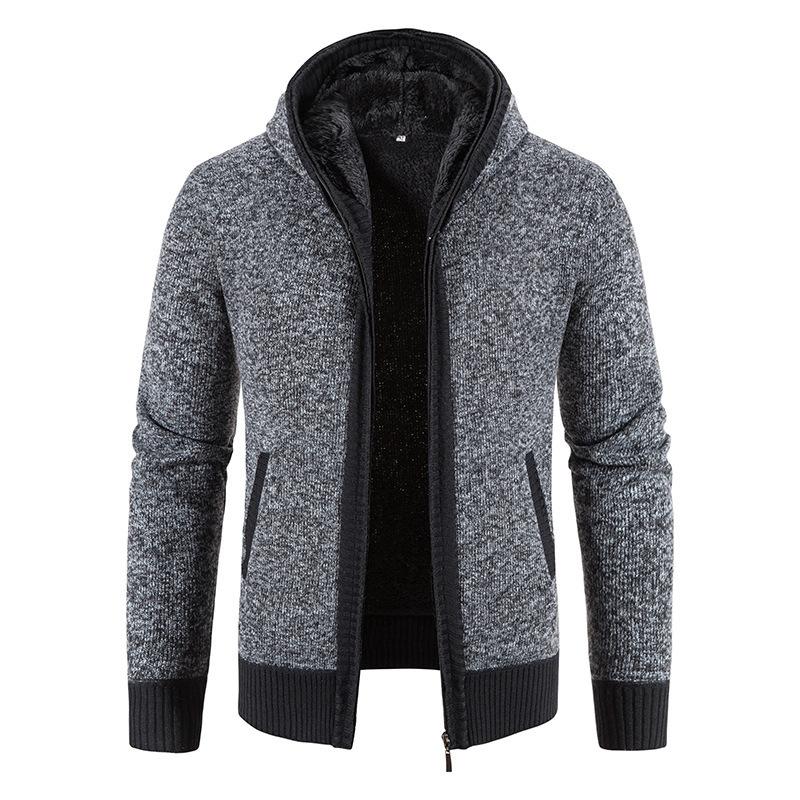 Suéter de lã slim fit masculino de inverno, suéter de malha grosso, moda jovem, jaqueta casual com capuz