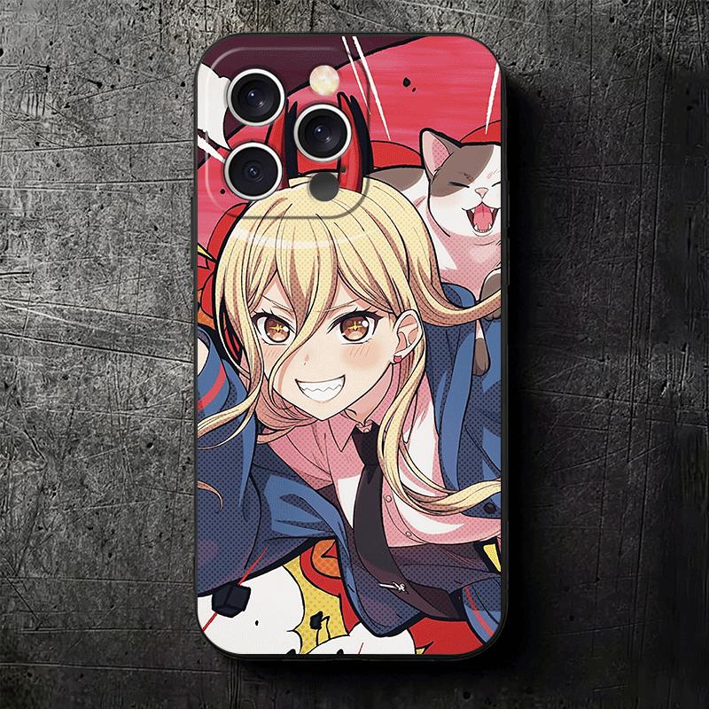 Anime Character Power CSM Soft Phone Case for iPhone 16 16E 17 Air 15 Pro Max 14 Plus 13 Mini 11 12 7 Black Cover Back Shell