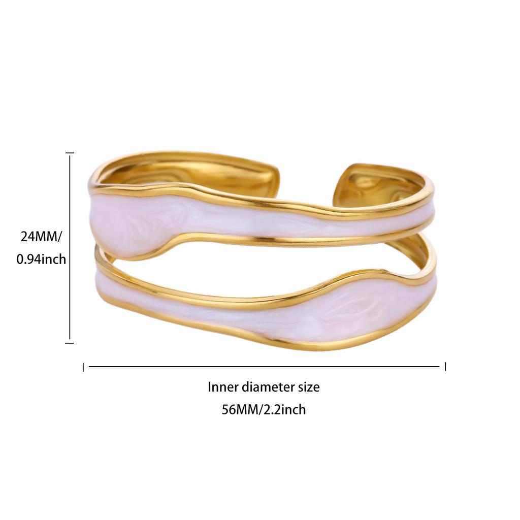 Classic Texture Geometric Open Bangle Bracelet For Women Stainless Steel Gold Color Exquisite Cuff Bracelet New Hand Zircon