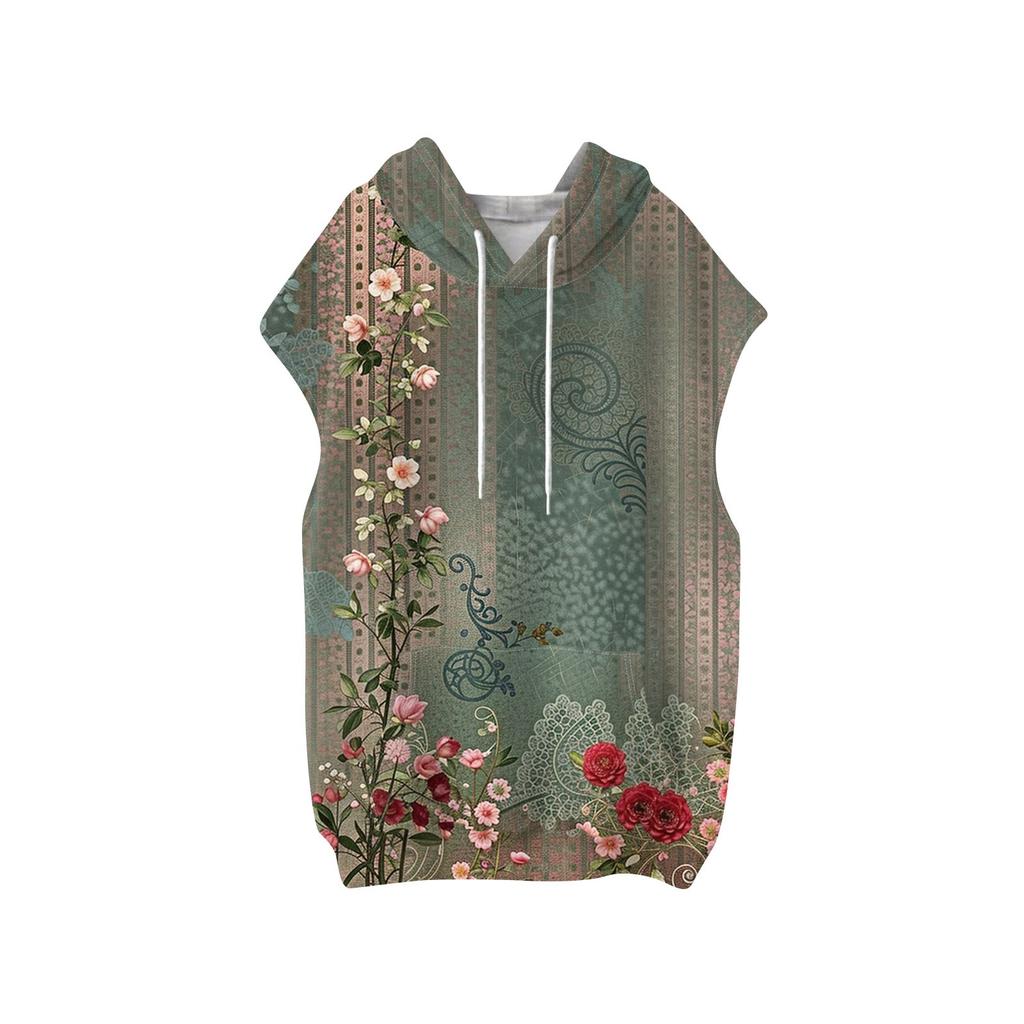 Damesommer hetteermløse t-skjorter hettegenser tunika topper avslappet løs tunika sweatshirts