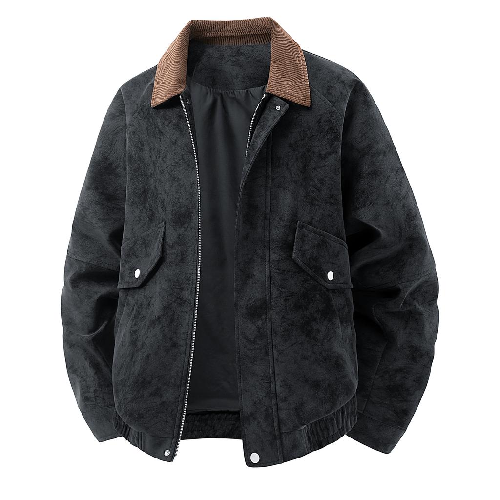 New PU leather jacket men's American retro tooling style spring and autumn loose casual high street lapel jacket