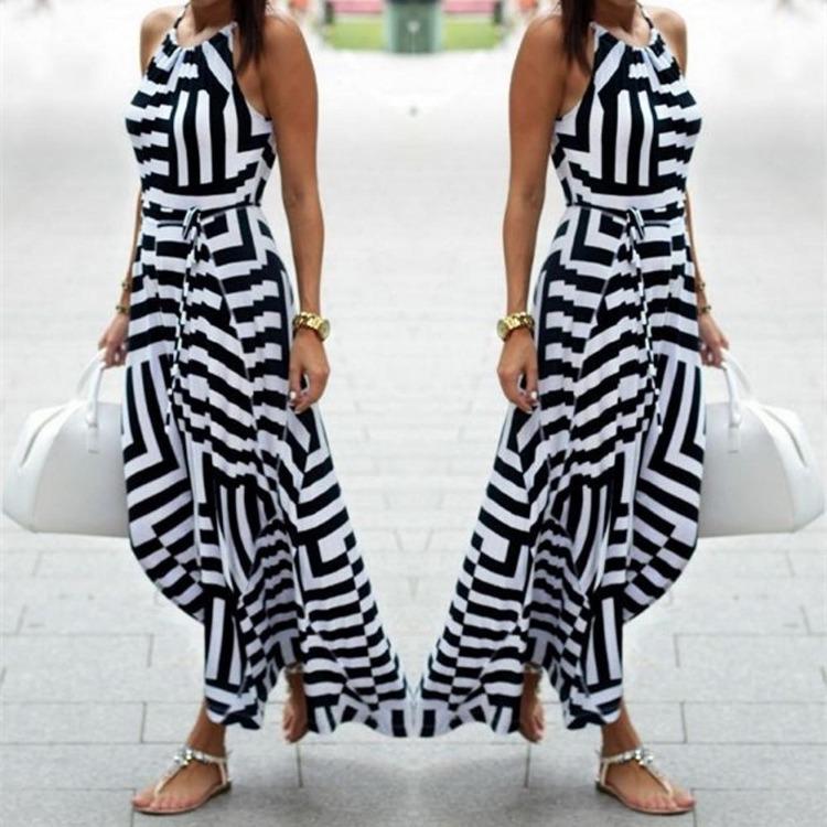 Сексуальное летнее пляжное платье женское бохо макси длинное вечернее платье-сарафан S чёрный