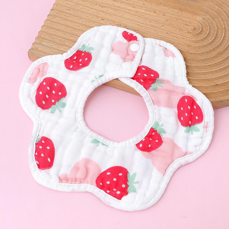 Class A Pure Cotton Gauze Baby Bibs Newborn Anti Spit Up Side Open 360 Degree Petal Shape Large Size Baby Drool Bibs
