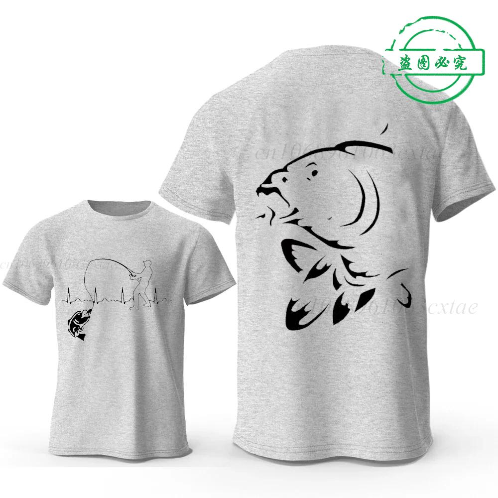 Eat Sleep Fishing Heartbeat Men T-Shirts Tops Men Fisherman Fish T-shirt Short Sleeve Tees Fashion Brand New Oversized Shirt