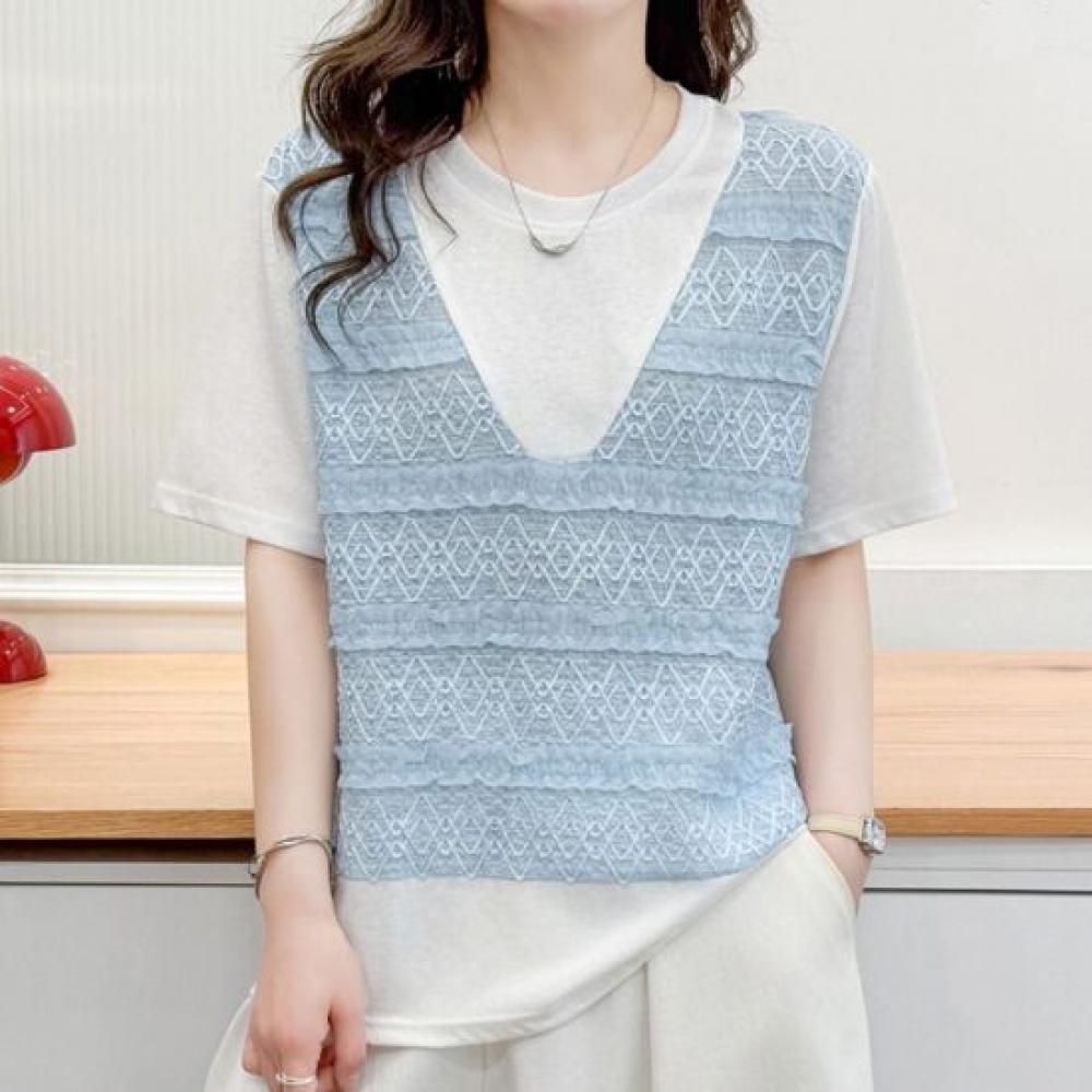 Navava Women Loose FiT Two In One STyle Round Neck ShorT Sleeve T shirT nT3382