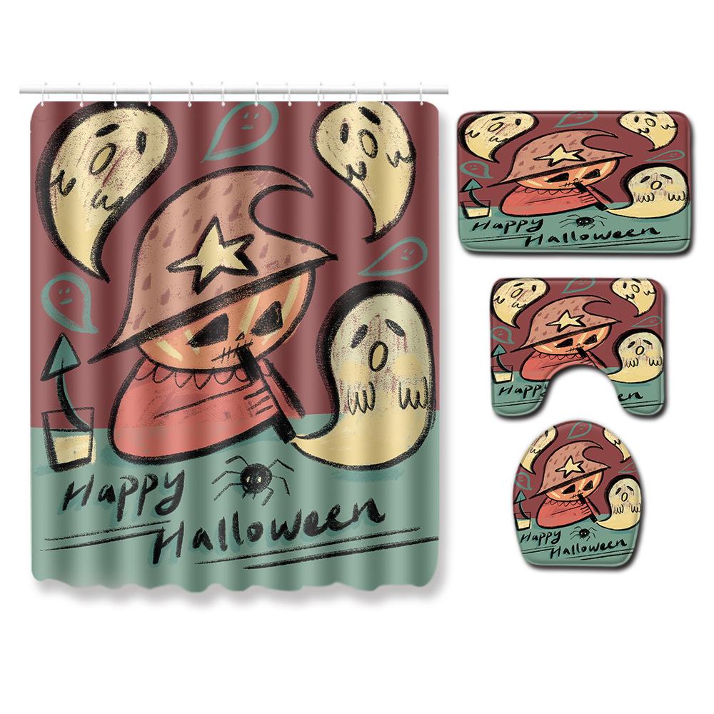 Halloween Bathroom Four-Piece Combination Set Bedroom Non-Slip Carpet Floor Mat Door Mat