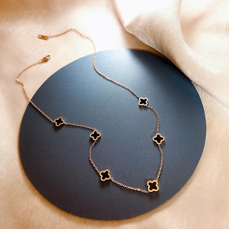 Advanced titanium steel women's clover simple temperament collarbone chain necklace