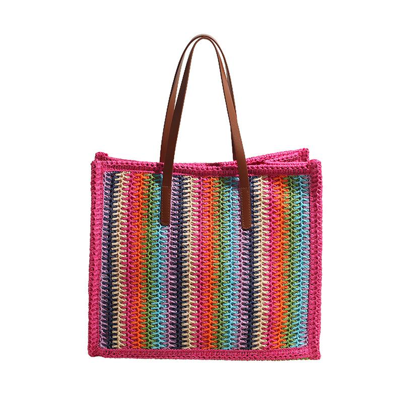 Bag Women's Summer Straw Bag New Woven Color Striped Tote Fashion Large Capacity Shoulder Bag