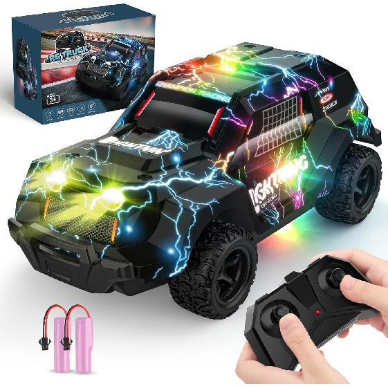 Remote Control Off Road RC Car for Kids - Cool Light Up 1/24 Scale Hobby Truck Race Car Toy Gifts for 3-8 Year Old Boys