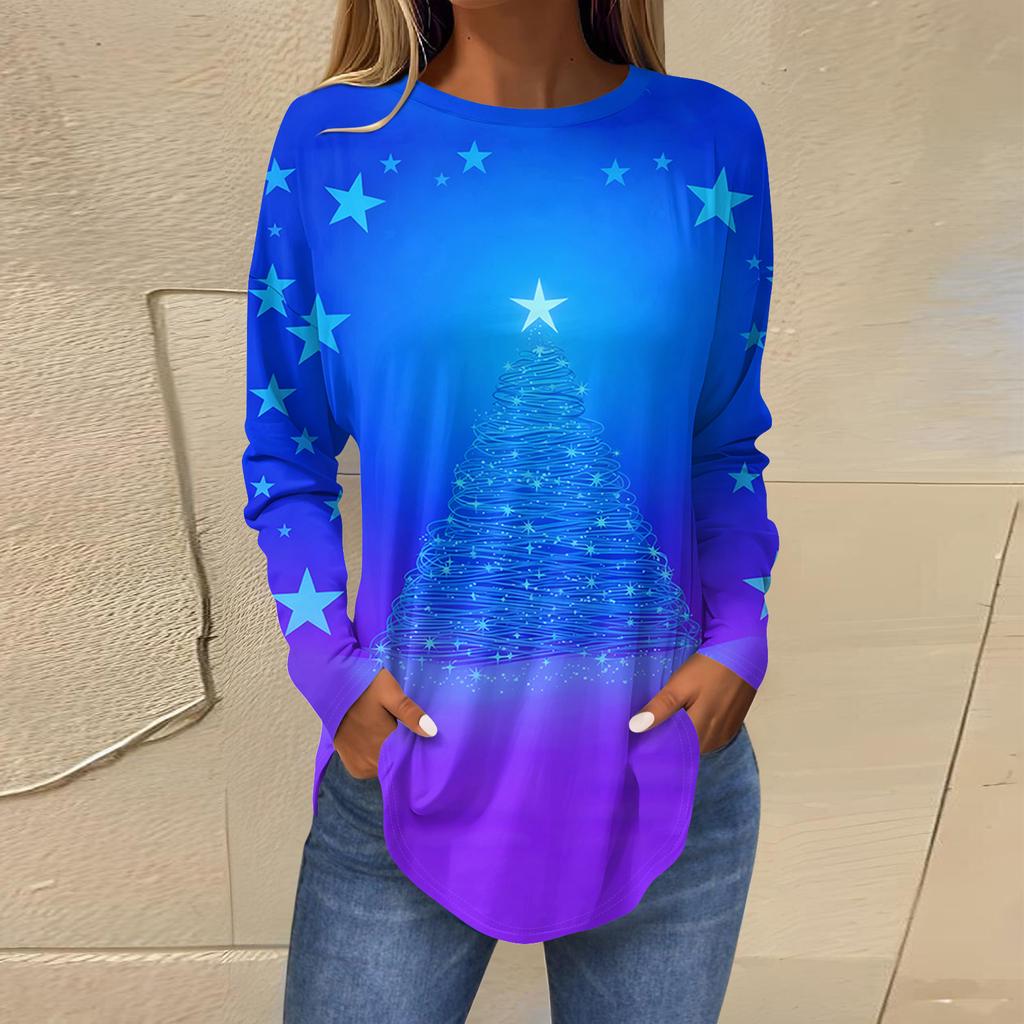 Dames Losse Comfortabele Casual Mode V-Hals Kerstprint Lange Mouw Hoodie