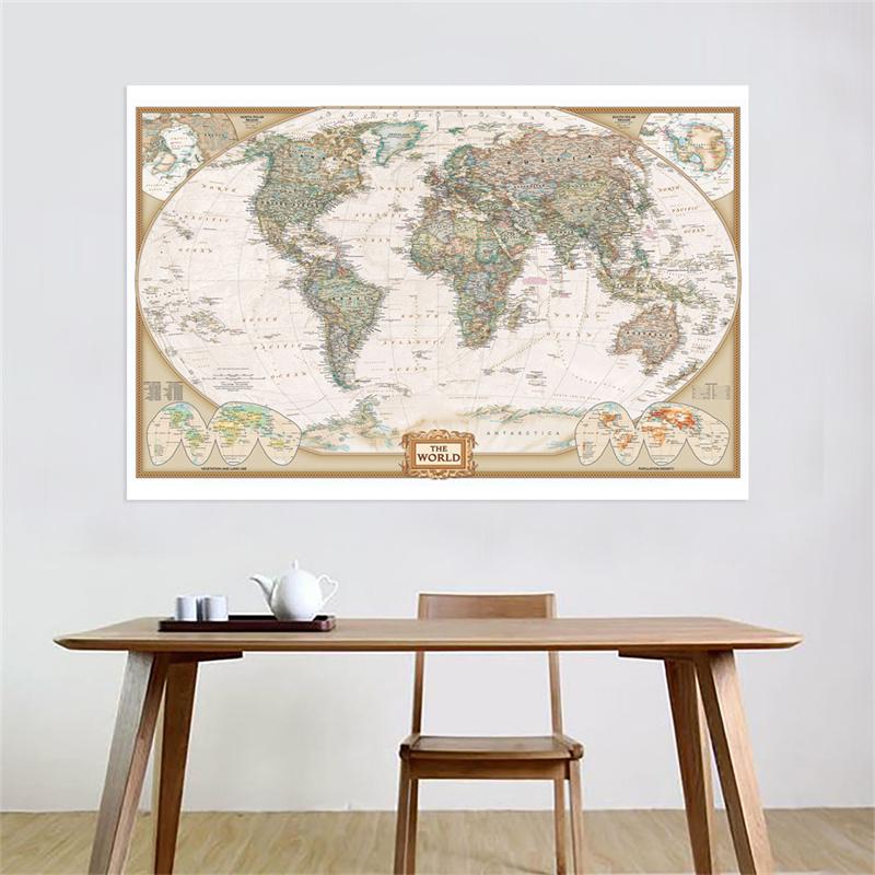 The Vintage World Map,Painting Retro Decorative Hanging Picture Wall Art Poster, School Supplies Home Decor,Travel Supplies