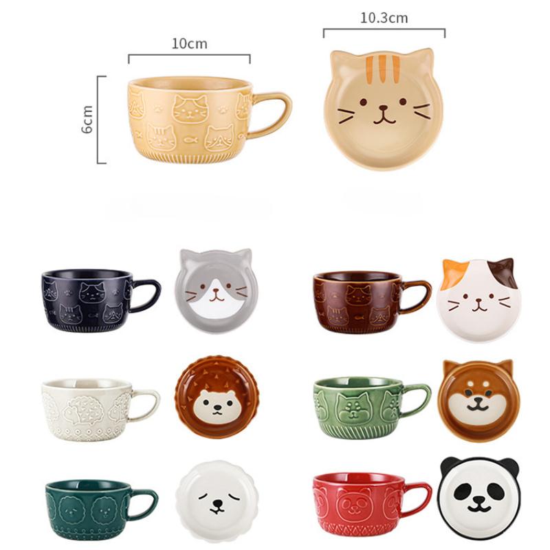 300ml Cute Ceramic Cat Coffee Mug with Lid,Kawaii Coffee Mugs or Tea Cups for Cat Lovers,Funny Novelty Cat Breakfast Mugs for Gift