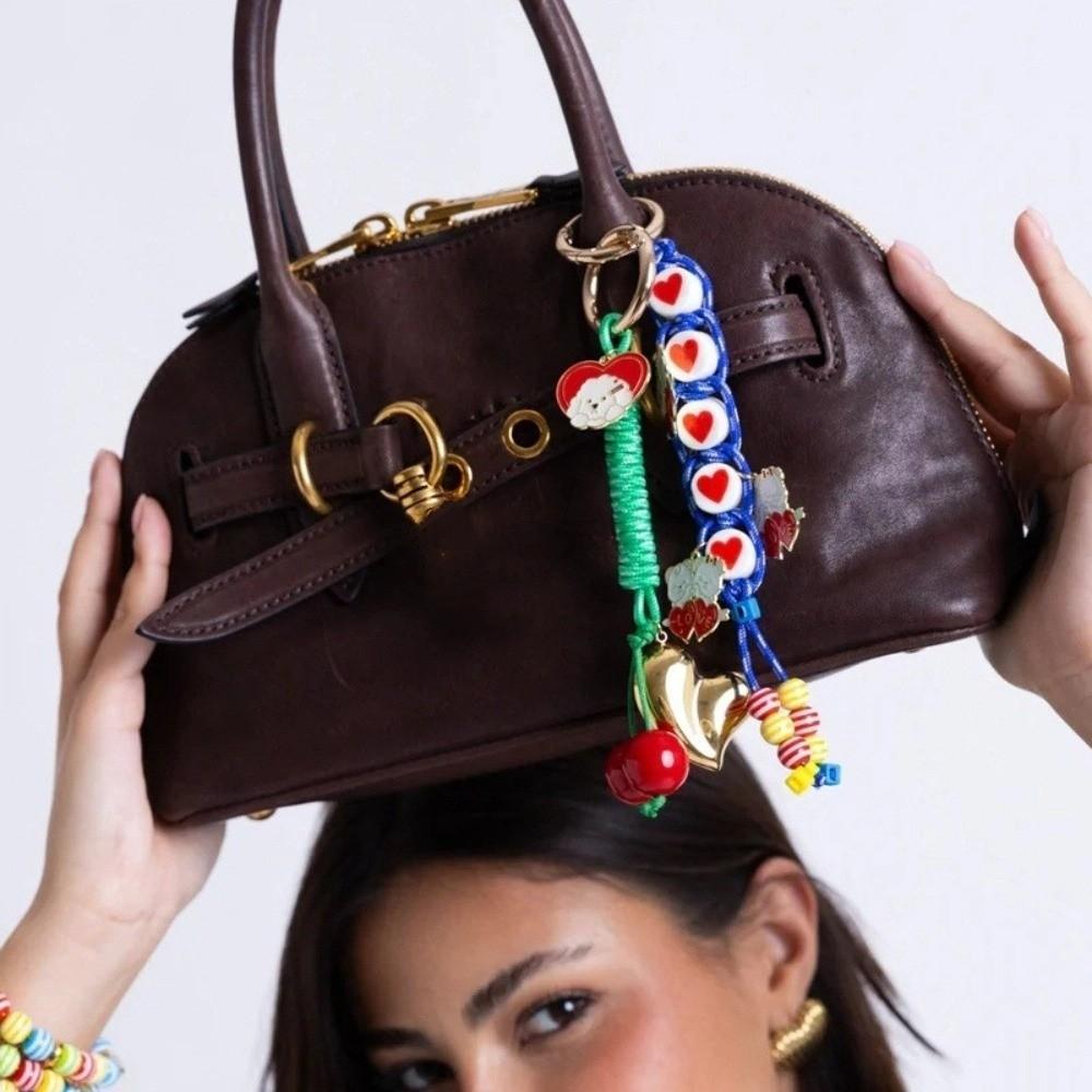 Cute Bag Accessories Pendant Korean Style Colorful Rope Keychain Love Cherry Pendant  Car Keyring