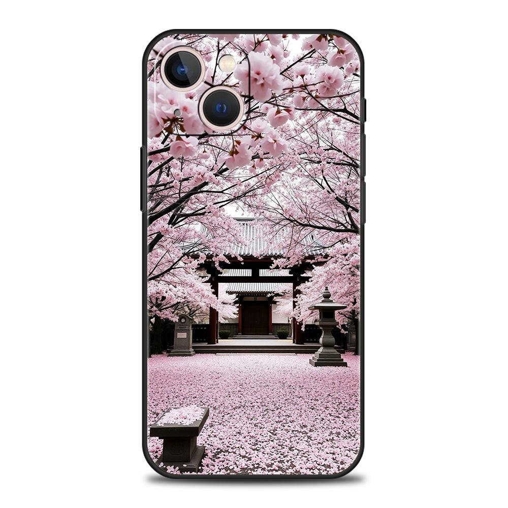 

Чехол для телефона Cover для iPhone 17 16 15 14 13 12 Pro Max 11 Pro Max 17 AIR Plus Мягкий ТПУ Японский стиль Храм и Цветущая сакура iPhone 12Pro Max