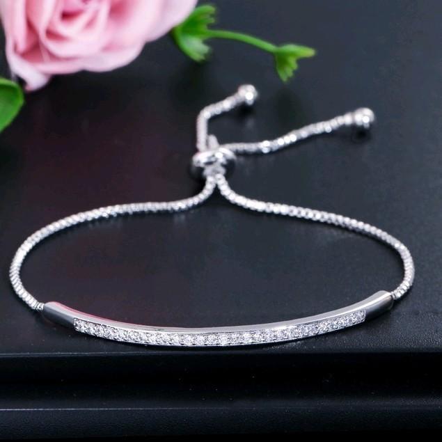 Adjustable Bracelet Bangle for Women Crystal from Austrian Captivate Bar Slider Brilliant CZ Rose Gold Color Jewelry Pulseira