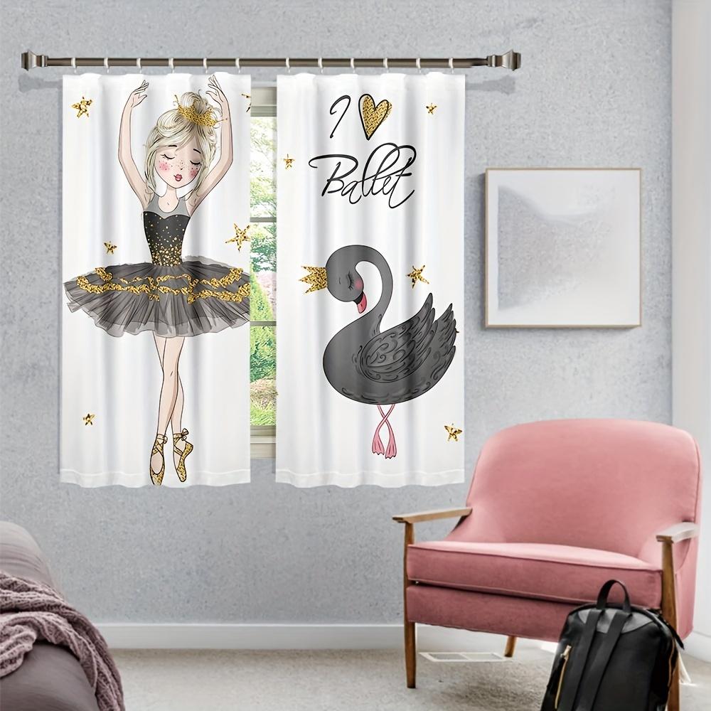 2 panele Piękna Animacja Kobiety Tańczącej Łabędzia z Montażem na Haczykach Cyfrowy Nadruk Zasłona do Salonu Sypialni