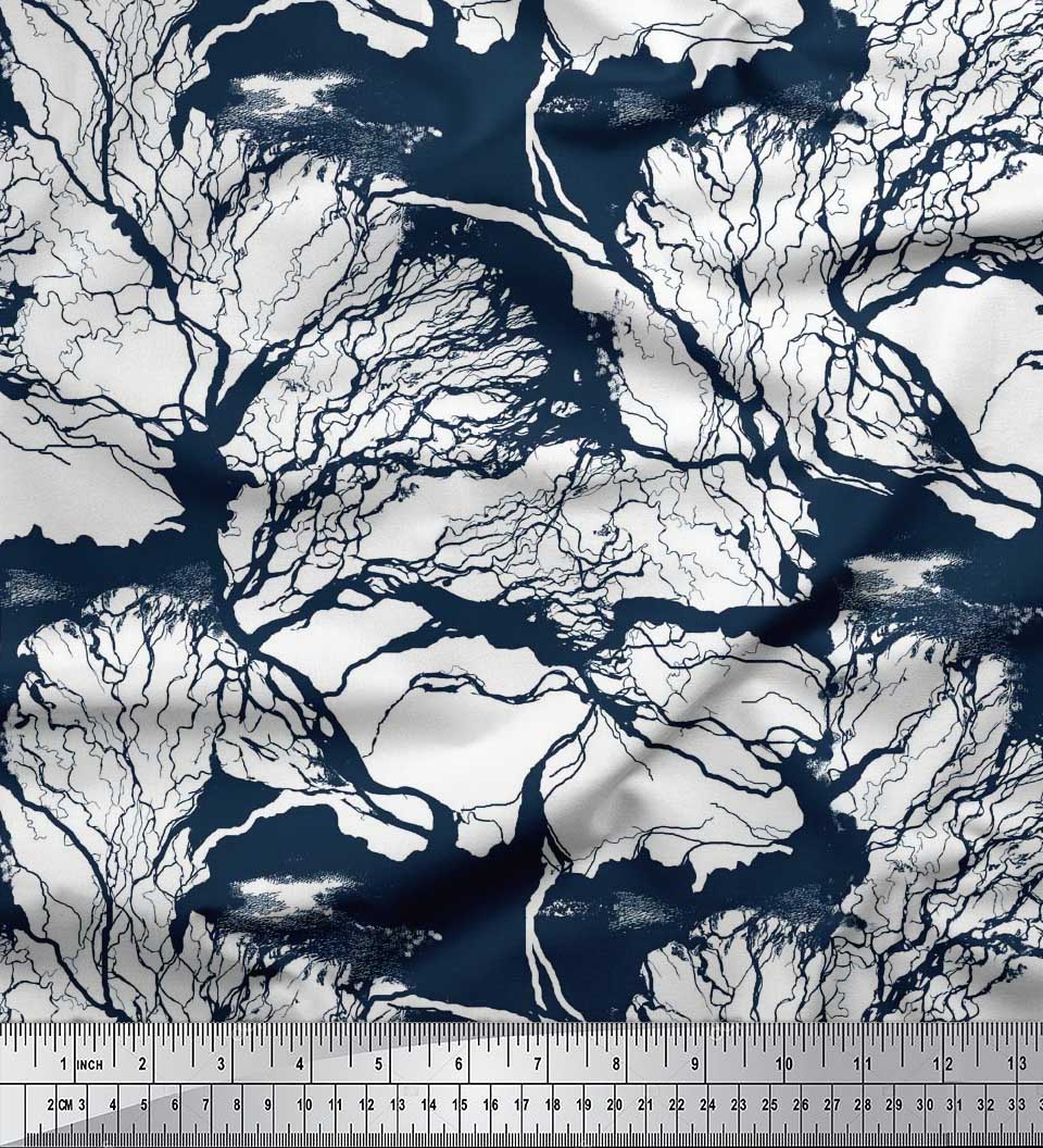 

Тканина Soimoi Японія Креп Сатин Пейзаж і Дерево Сорочечна Тканина Принти на метр 42 дюйма 42 Inch Wide - Poly Crepe оксфорд синього кольору