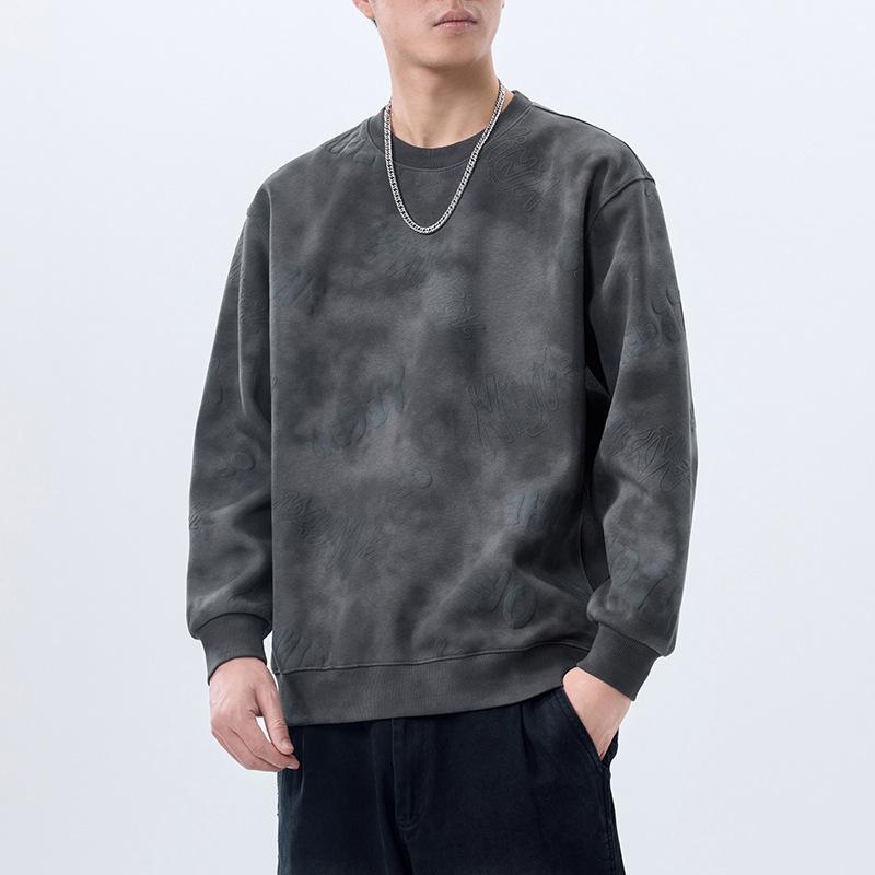 Counter High-End Retro Pad-Dye Printing Heavy Crew Neck Sweater Men'S Spring And Autumn American Casual Top Men'S Clothing