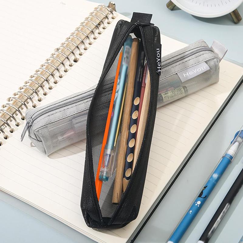 Mesh Pencil Case Storage Bag For Exams Portable Pencil Case Multi-Functional Square Stationery Pencil Pouch School Supplies