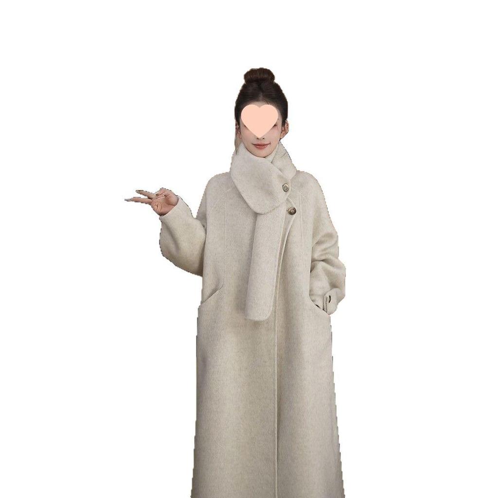 2025 Autumn/Winter Women's Alpaca Wool Hand-sewn Loose Fit Scarf Style Coat