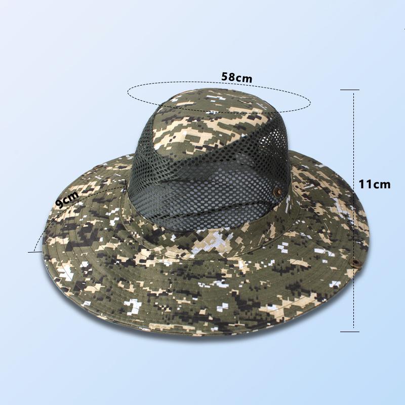 Updated Tactical Camouflage Male Bucket Hat Breathable Mesh 9cm Brim Sun Hat Male Foldable Outdoor Jungle Hunt Camping Angling  Practical Use