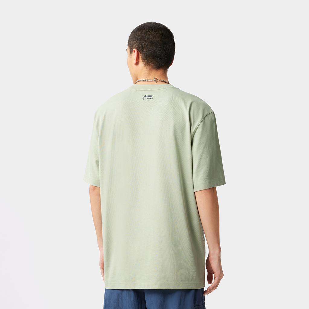 Li Ning Sports Lifestyle Series Printed Pattern Round Neck Loose Short Sleeve T-Shirt Unisex Tops Desert-Green AHSV277-3