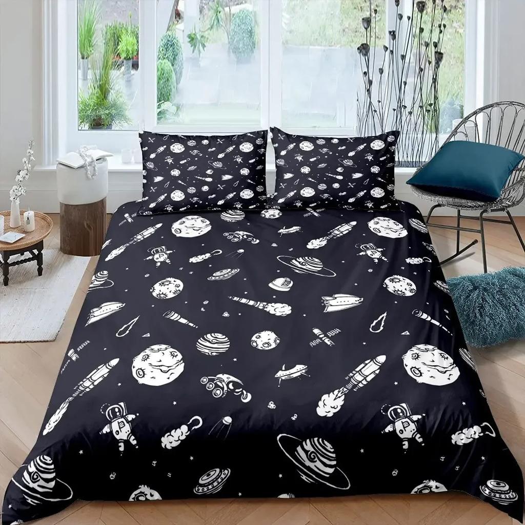 Rocket Spaceship Comfortable Duvet Quilt Cover Pillowcase Bedding Set Children Bedroom Decoration Home Textile