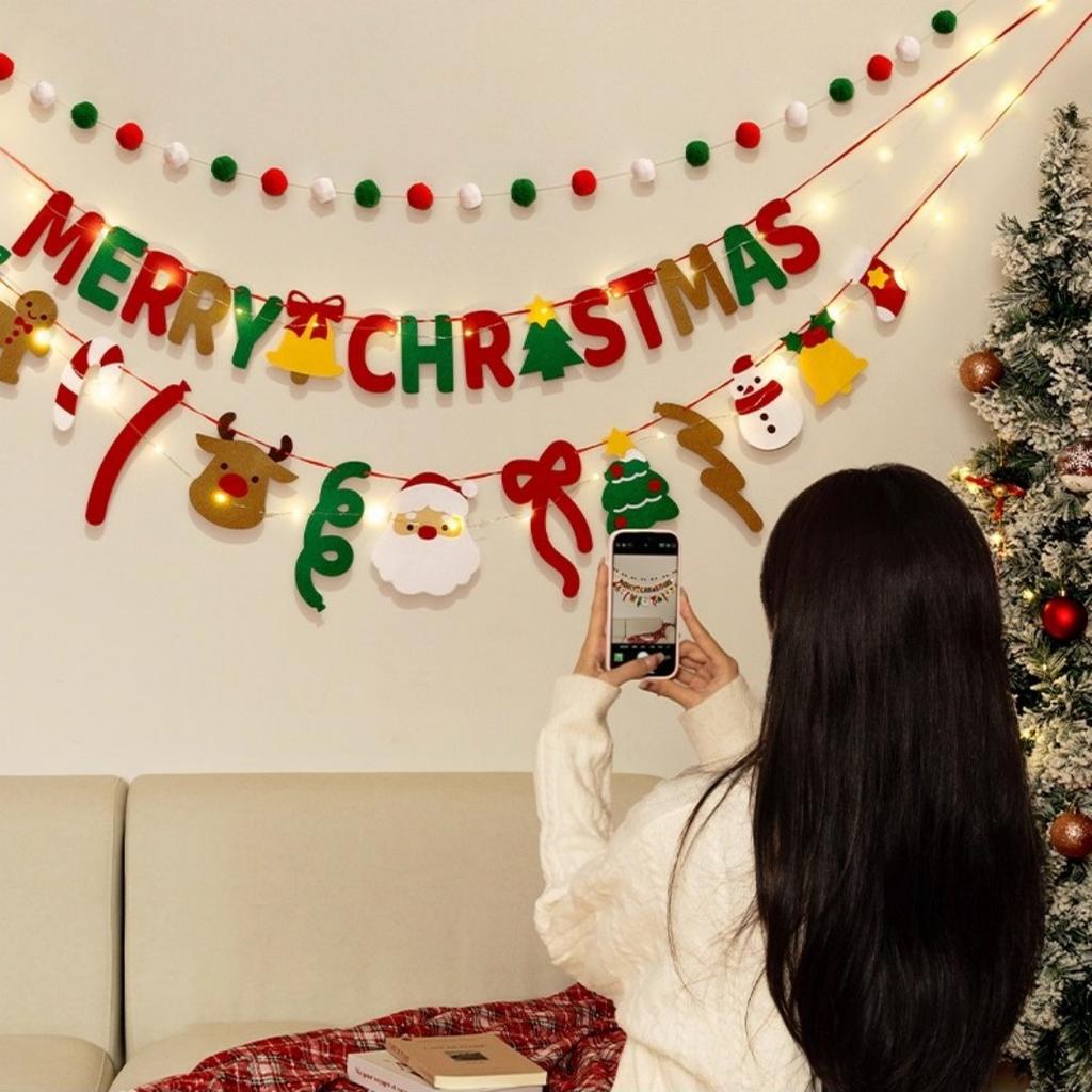 Holiday Hanging Decor Handmade Light String Decoration Christmas Banner Festive Merry Christmas Decoration For Home Fireplace