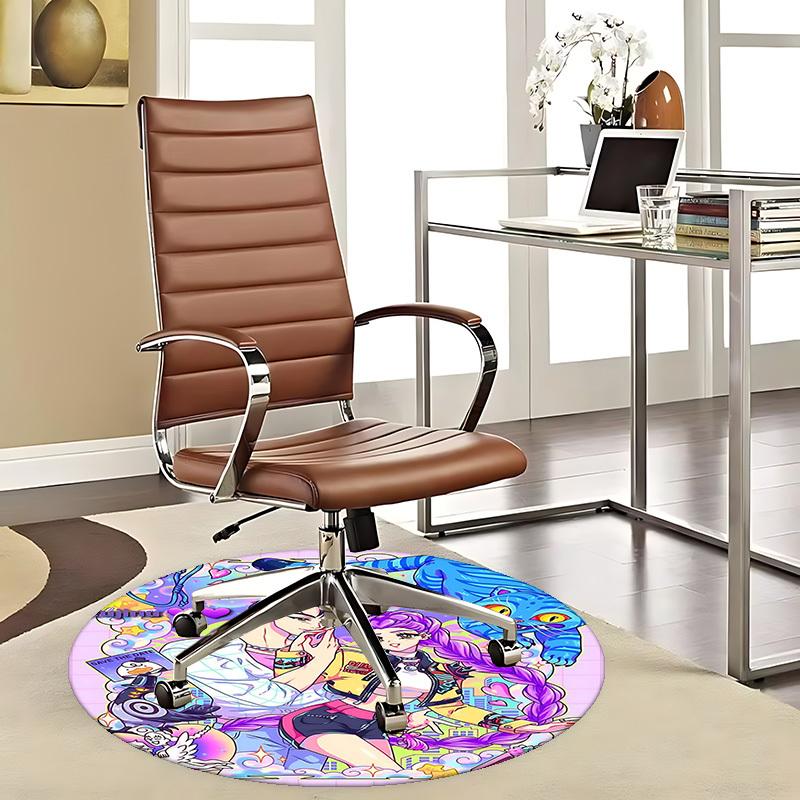 1pc Anime Cartoon Design Round Carpet  Office Chair Mat, NonSlip Rug for Home Decor, Living Room, Bedroom, Game Room