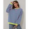 Loose Striped Long Sleeved Round Neck Women's T-shirt