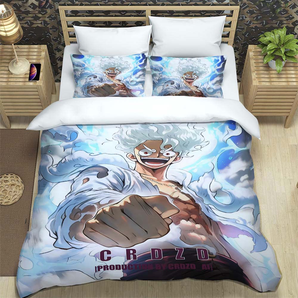 A Comfortable 3D Cartoon Comic Book Series "One Piece" Bedding Set, Including Duvet Cover, Pillowcases, and A Children's Set.