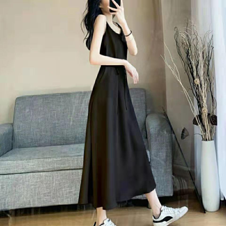 Apricot suspender dress women s summer thin French v-neck waist thin medium and long temperament chiffon a-word skirt S абрикосовый