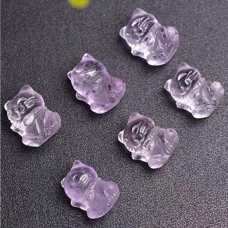 Amethyst Butterfly Flower Charm: Buddha, Nine-Tailed Fox, Cat, Rabbit, Crystal Bear Pendant