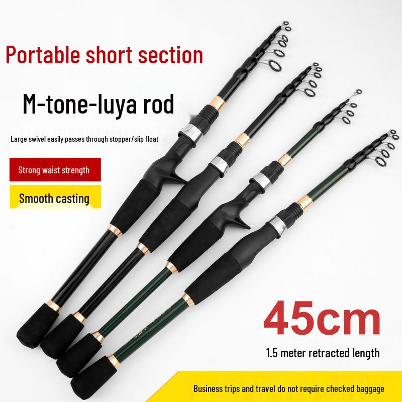 Ultra-Compact Carbon Telescopic Fishing Rod - Portable Mini Lure Rod with Gun and Straight Handle for Long Casting