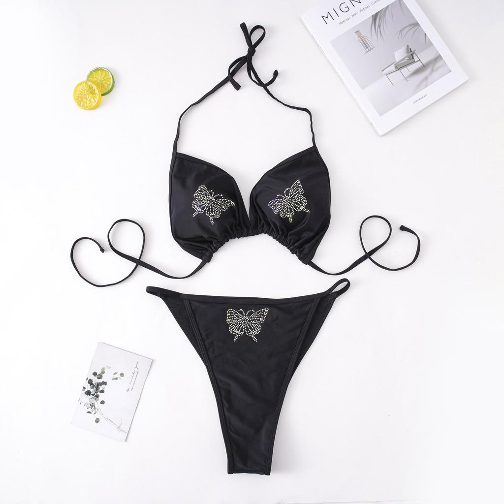 Plus Size Two Piece Swimsuit Women Solid Color Backless Bikini Set Adjustable Straps High Cut Bottom Beachwear Swimwear