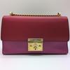 Gucci Gold Chain Shoulder Bag Crossbody Diagonal Strap 409486 Padlock Two-Tone Bicolor Pink Red Leather Women's
