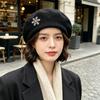 Women S Knit Beret Hat Snowflake Rhinestone Decor No Brim Warm Versatile Painter Hat