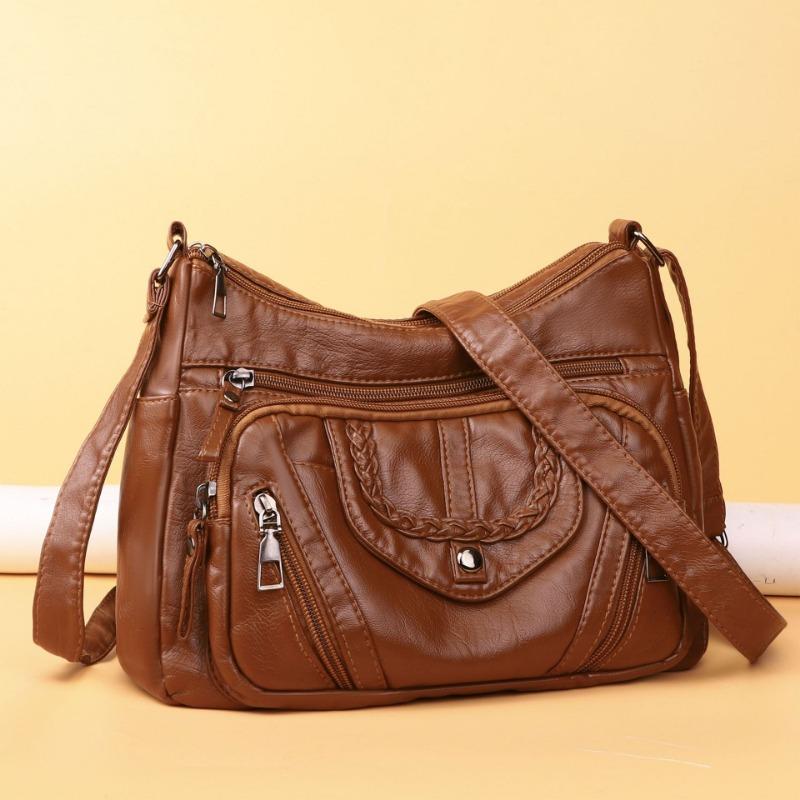Women's Bag New Middle-aged and Old Mother Bag Simple Casual Washed Soft Leather Large Capacity Shoulder Messenger Bag
