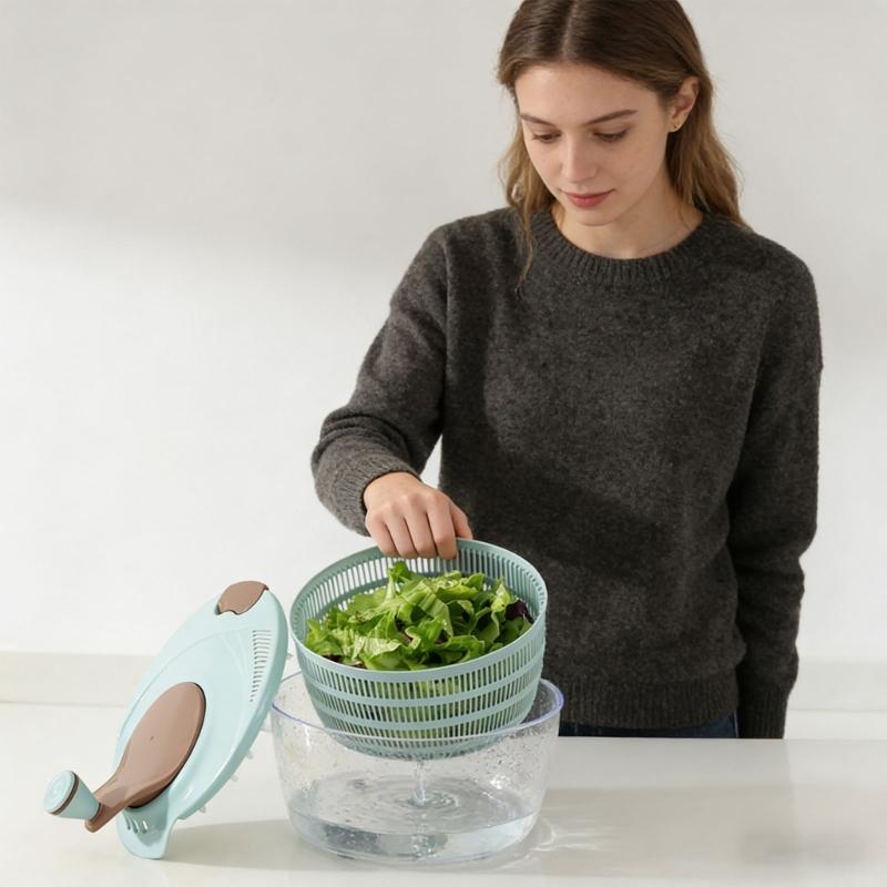 Salad Spinner with Clear Serving Bowl Lettuce Dryer Spinner Fruit and Veg Wash Drainer 25cm for Salad Preparation