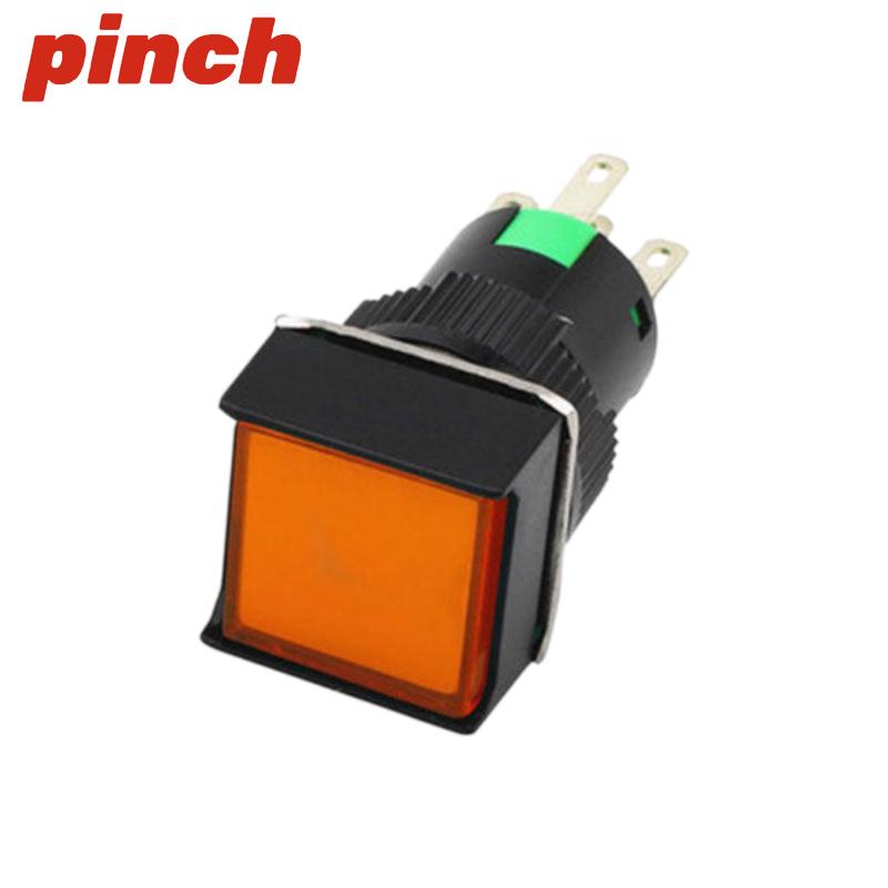 16mm Square Push Button Switch, Momentary/Latching, 3/5 Pins, 12/24V, With/Without Light (Model: LA16-11FZ)