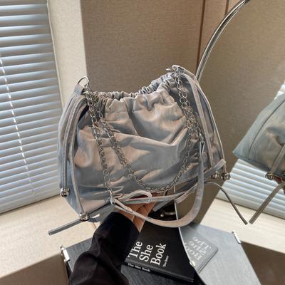Trendy and Fashionable Large-capacity Chain Tote Bag 2025 Autumn and Winter Simple Pleated Bow Shoulder Messenger Bag