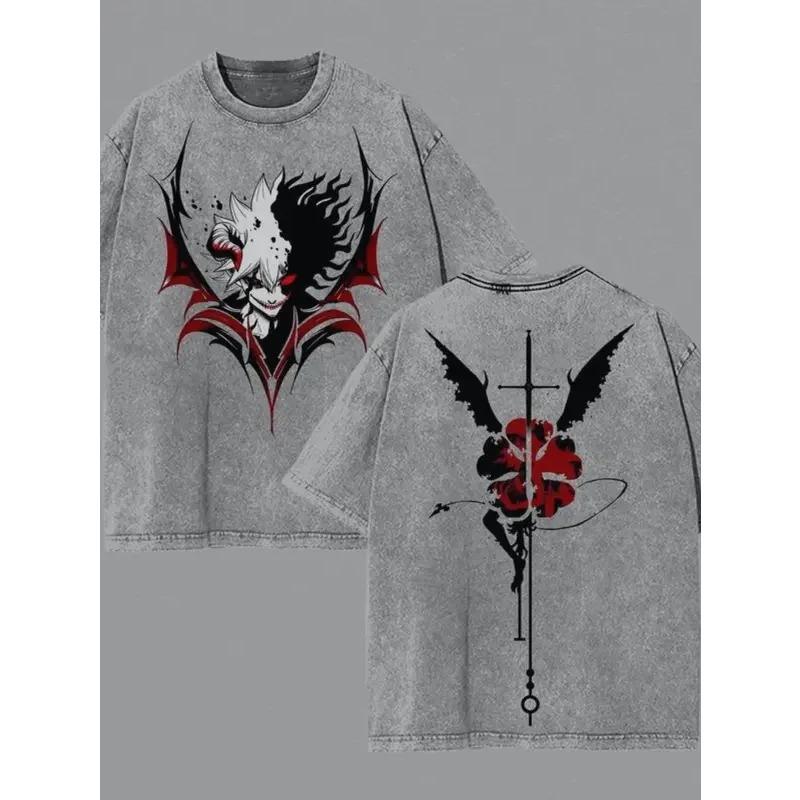 Asta Print T-shirt Anime Black Clover Clothing Men Women Casual Cotton Tshirts Retro Washed T Shirt Harajuku Male Loose Tops