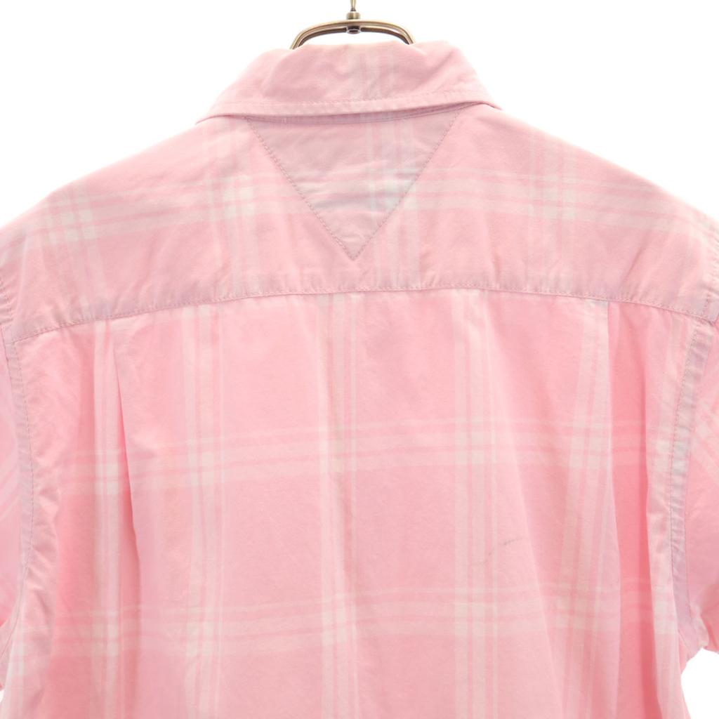 Tommy Hilfiger Check Pattern Short Sleeve Custom Fit Cotton Shirt M Pink Men's Used